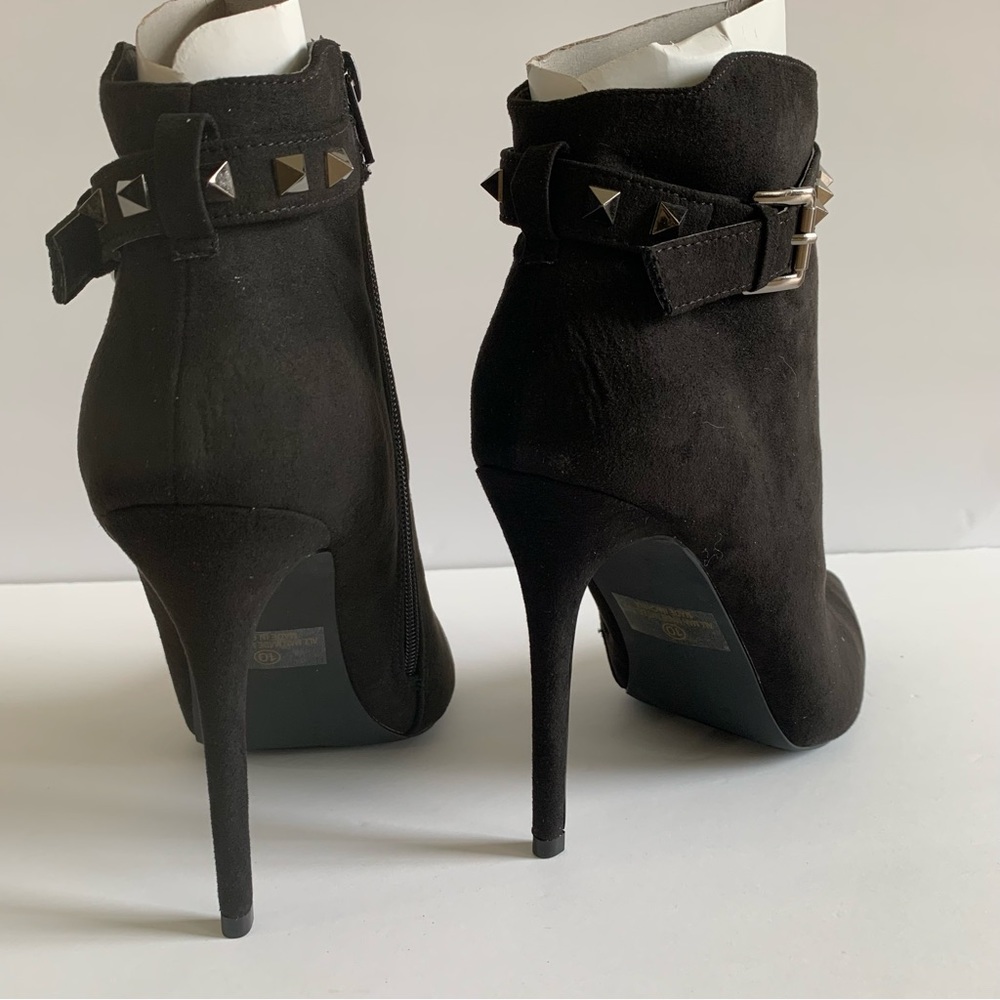 Women's Pointed Toe Ankle Booties Embellished Studded Pencil Stiletto Heel Boots - Picture 2 of 9